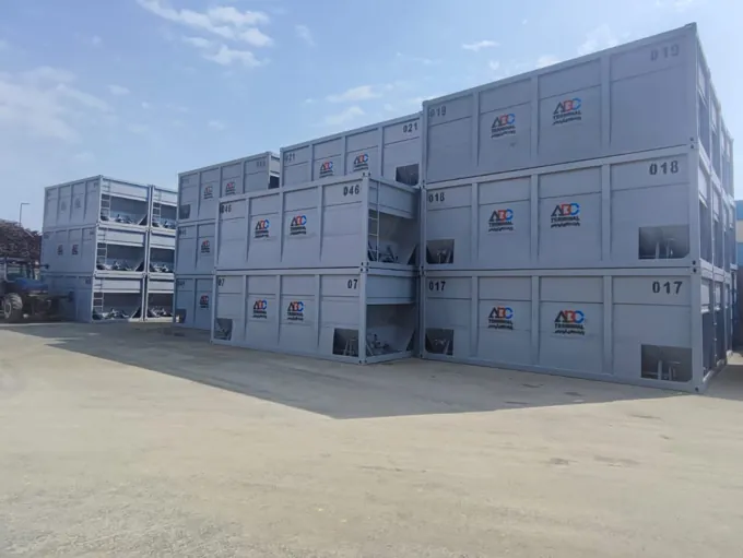 ABC-branded cargo containers stored in the yard